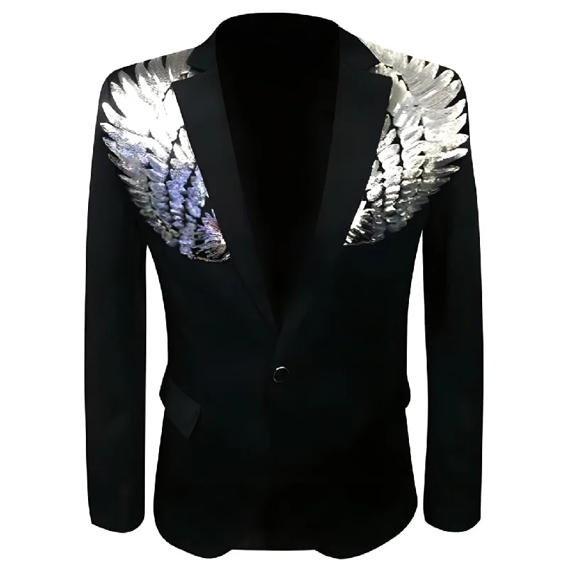 Men's classic grey tuxedo with satin collar -The Angelic Blazer Suit Jacket - Jet Black