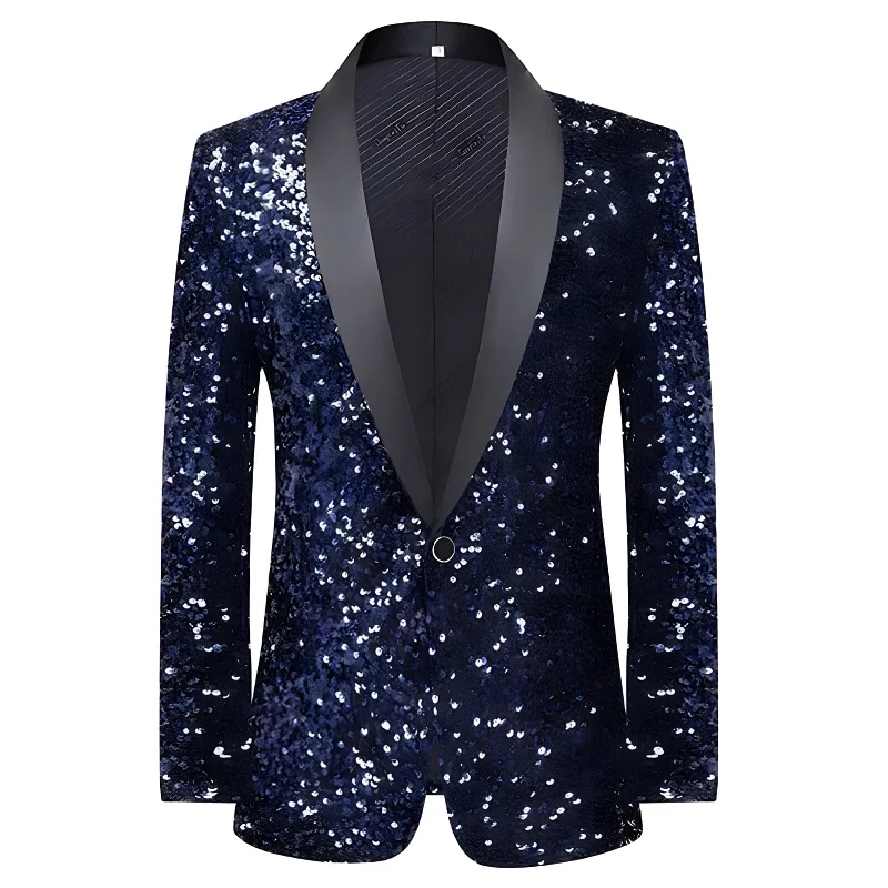 Men's slim fit tuxedo with satin lapels for business -The Constellation Sequin Slim Fit Blazer Tuxedo Suit Jacket