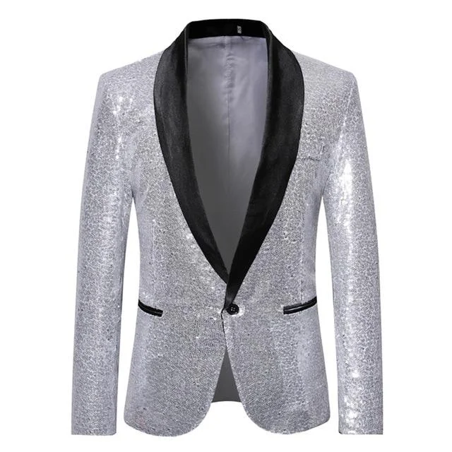 Men's formal tuxedo with satin lapels for evening -The Crystal Slim Fit Blazer Suit Jacket - Platinum