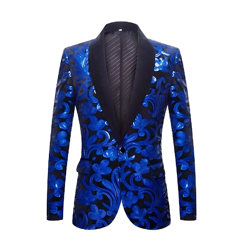 Best tuxedo for business dinner events -The Latimer Sequin Slim Fit Blazer Suit Jacket - Cobalt Blue