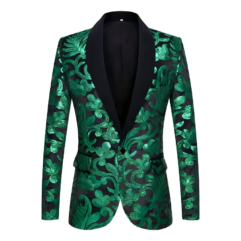 Men's grey wool tuxedo for evening business events -The Latimer Sequin Slim Fit Blazer Suit Jacket - Emerald Green