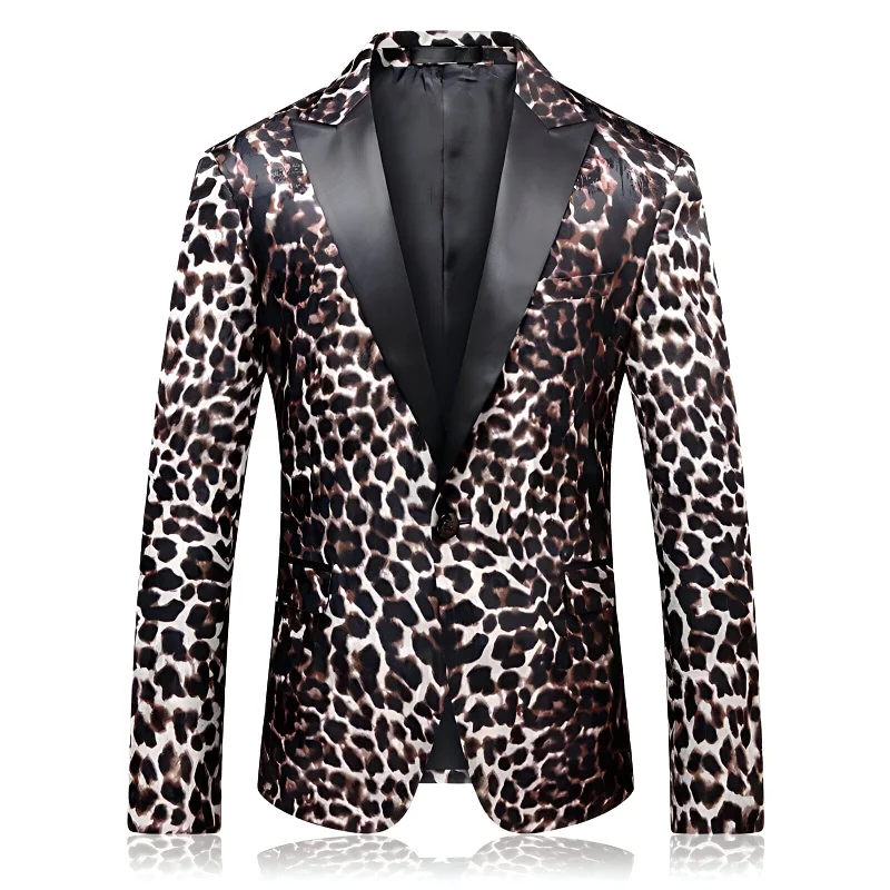 Men's designer tuxedo with satin collar for events -The Leopard Slim Fit Blazer Suit Jacket