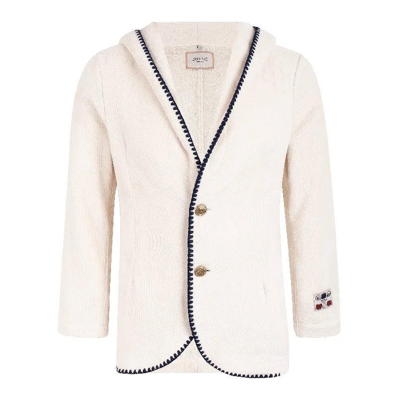 Men's designer tuxedo for evening office event -The Tie Break Hoodie Blazer Men -  Off white / Navy