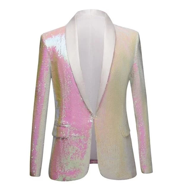 Men's wool tuxedo for wedding guest event -The Pearl Sequin Slim Fit Blazer Suit Jacket