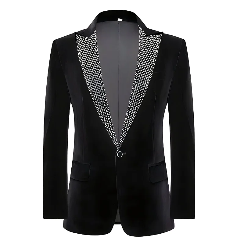 Men's slim fit tuxedo for wedding reception party -The Riviero Crystal Slim Fit Velvet Blazer Suit Jacket