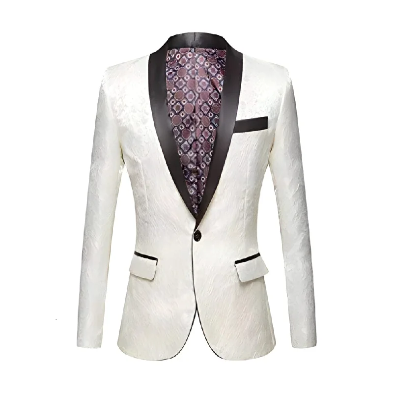 Men's formal tuxedo jacket with satin lapels for gala -The Talbot Slim Fit Blazer Suit Jacket - White