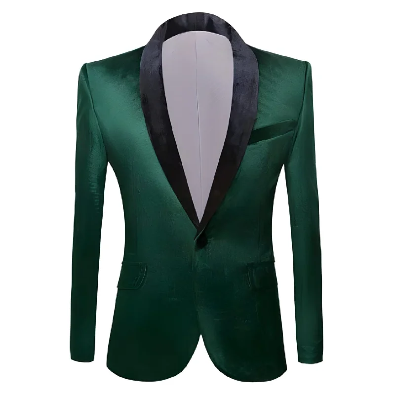 Men's designer navy tuxedo for office party -The Xavier Slim Fit Velvet Blazer Suit Jacket - Forest