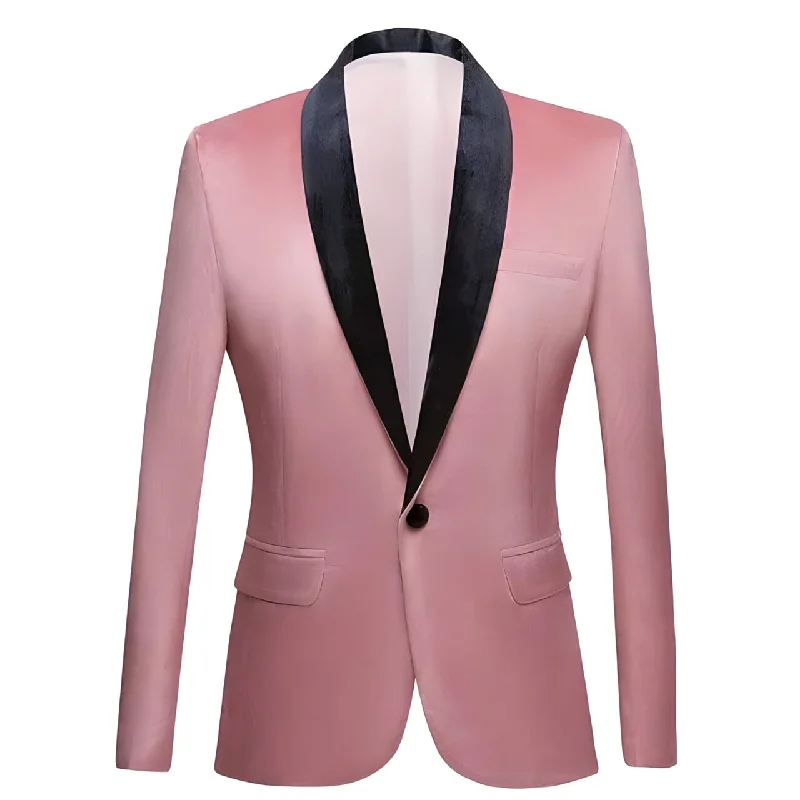 Men's slim fit tuxedo jacket for corporate events -The Xavier Velvet Slim Fit Blazer Suit Jacket - Salmon