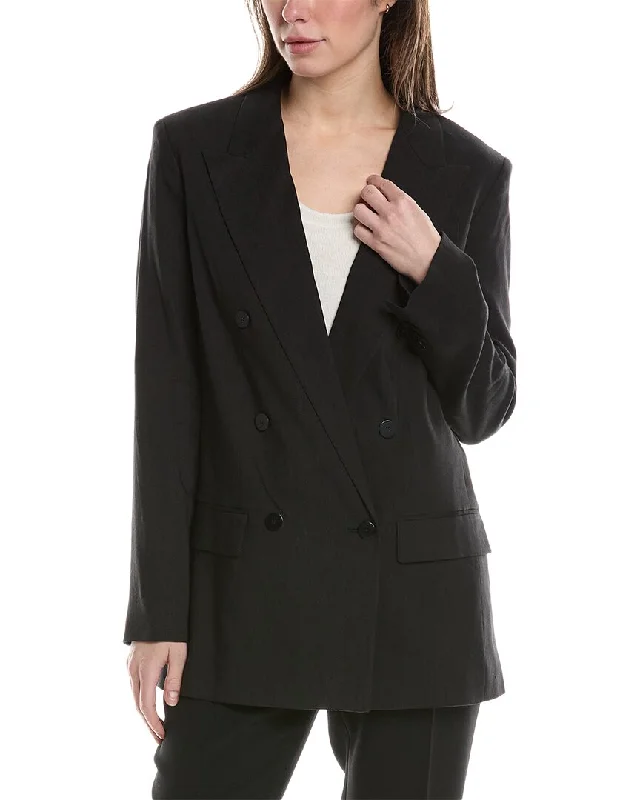 Men's modern tuxedo jacket for black tie office events -Theory Double-Breasted Linen-Blend Blazer