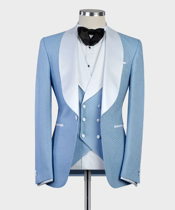 Men's wool tuxedo for corporate meeting -Three Piece Blue Tuxedo