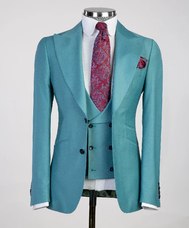 Men's premium tuxedo for corporate gala -Three Piece Pastel Green Suit