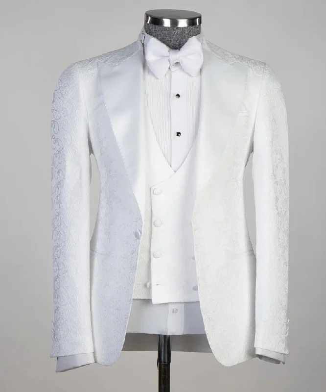 Best tuxedo for business reception and gala -Three Pieces White Tuxedo Suit