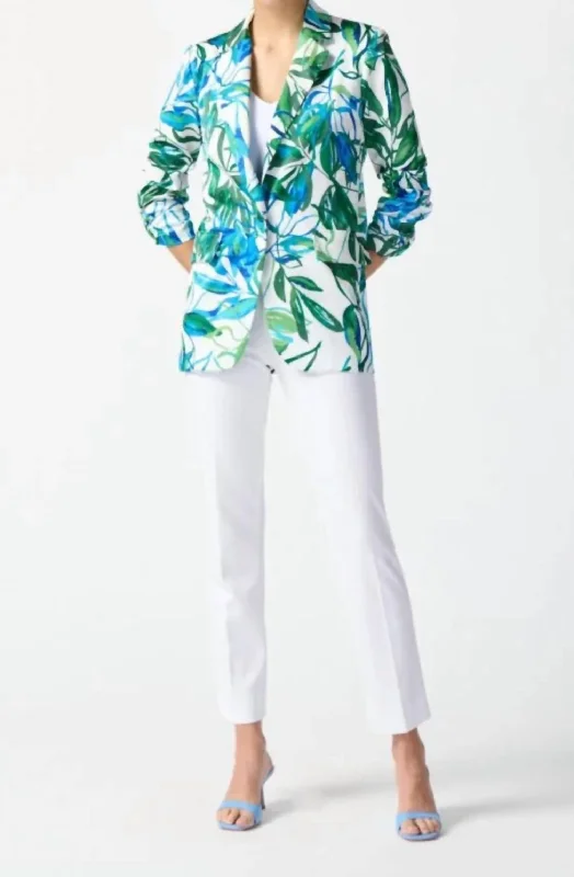 Men's designer tuxedo for evening office event -Tropical Print Blazer In Vanilla Multi