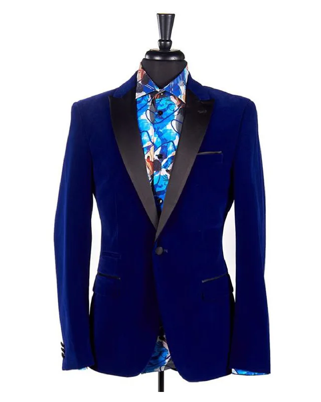 Men's slim fit tuxedo jacket for office wedding event -Velvet Satin Peak Lapel Blazer - Royal