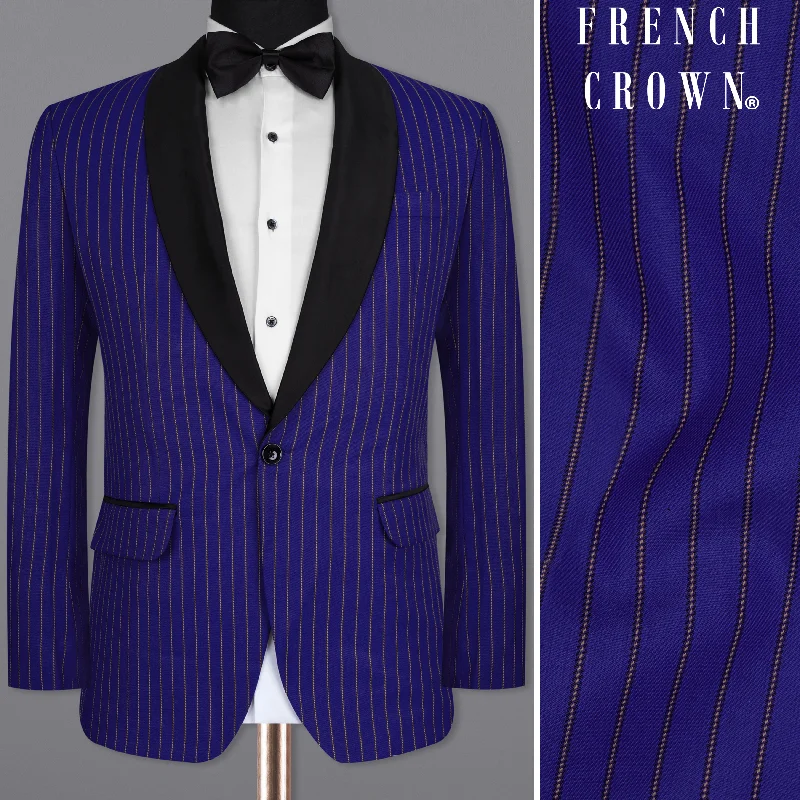 Best tuxedo for business dinner meetings -Violet Striped Wool Rich Tuxedo Blazer