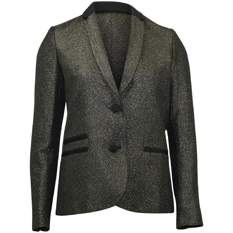 Men's formal tuxedo for wedding gala events -Zadig & Voltaire Vedax Dore Structured Metallic Blazer in Black Acrylic