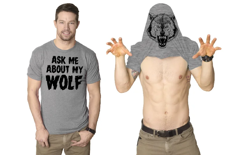 Men’s comfortable plaid shirt for office wear -Ask Me About My Wolf Flip Men's T Shirt