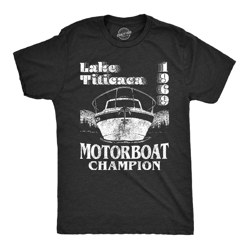 Men’s stylish plaid office shirt -Lake Titicaca Motorboat Champion Men's T Shirt