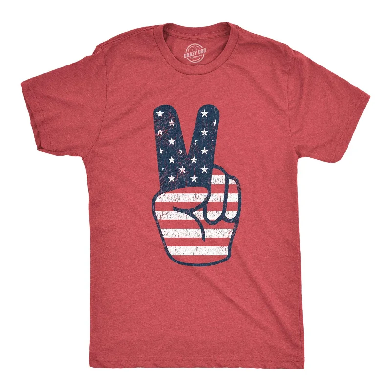 Men’s slim-fit office plaid button-up shirt -Peace Sign American Flag Men's T Shirt