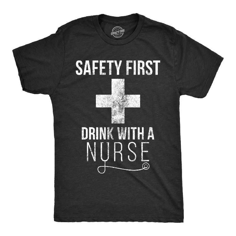 Men’s slim-fit office plaid button-up shirt -Safety First Drink With A Nurse Men's T Shirt